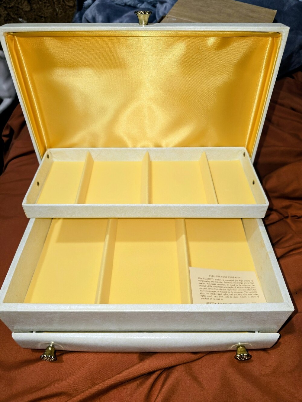 Buxton White Jewelry Organizer Box with Yellow Interior